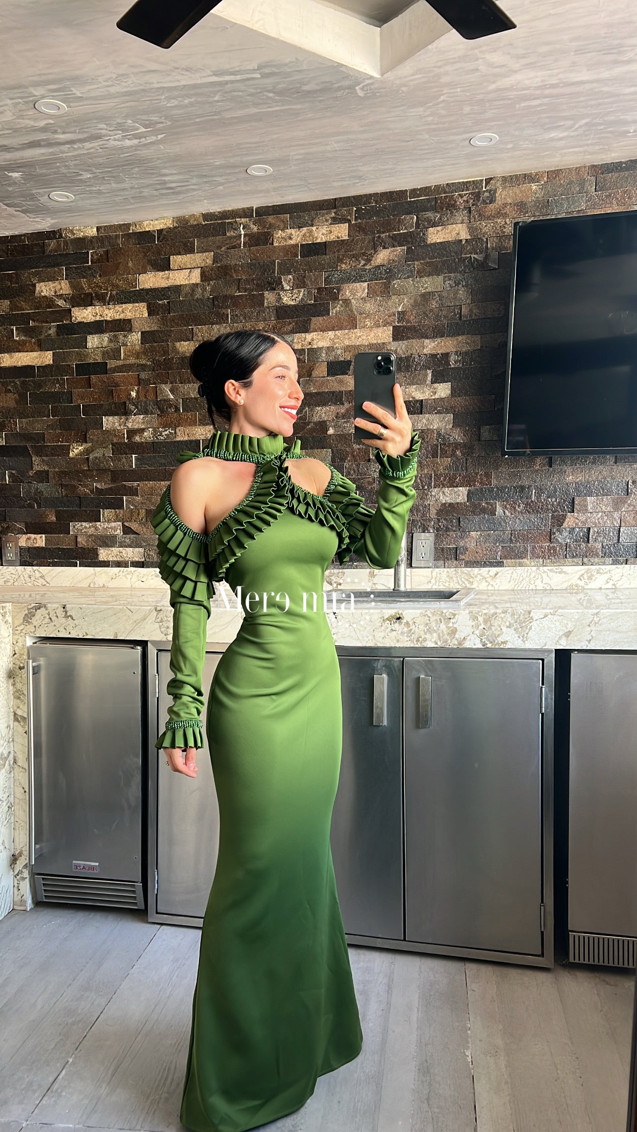 Vestido verde ml plis sha