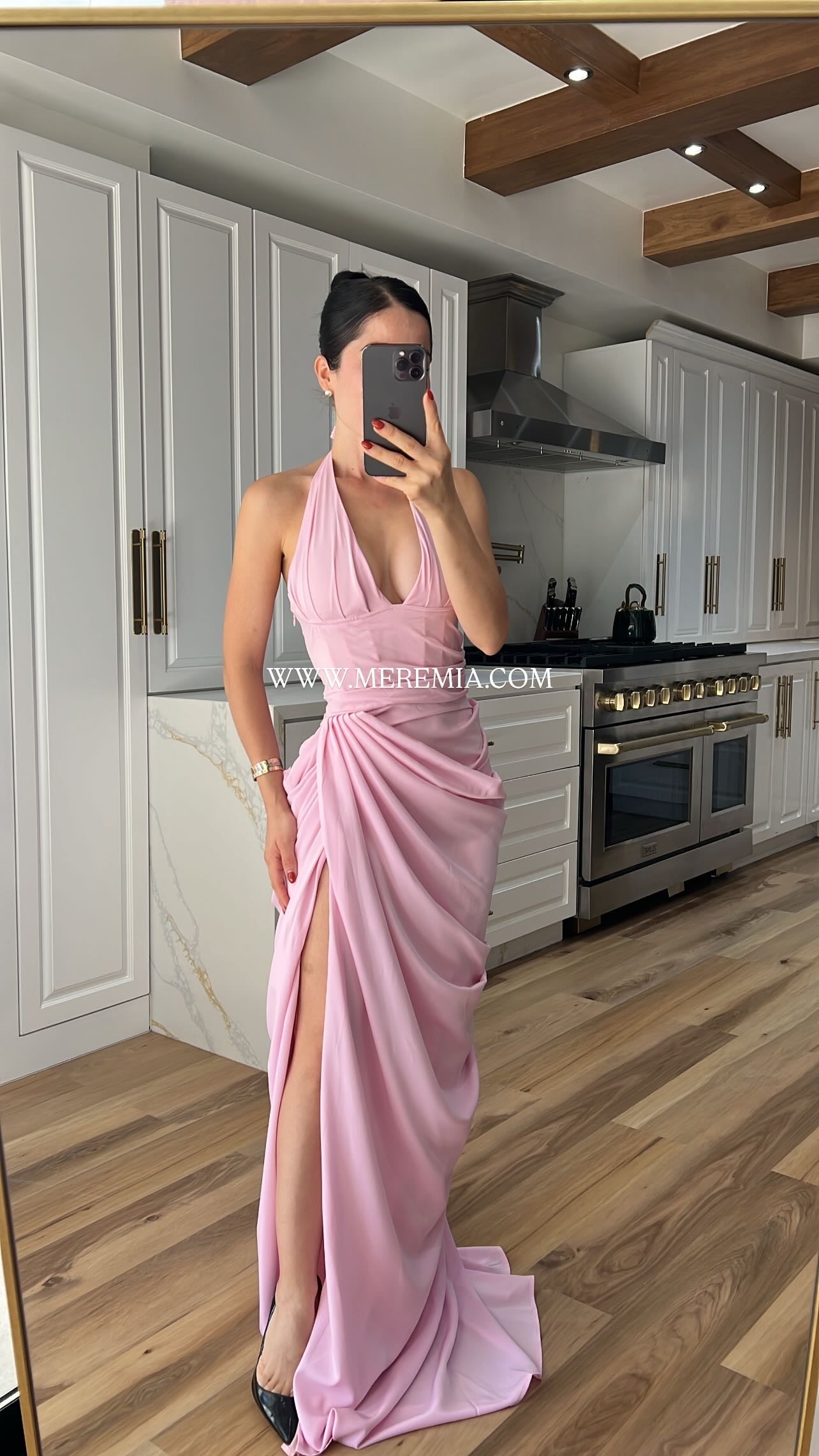 Vestido halter escote V drapp