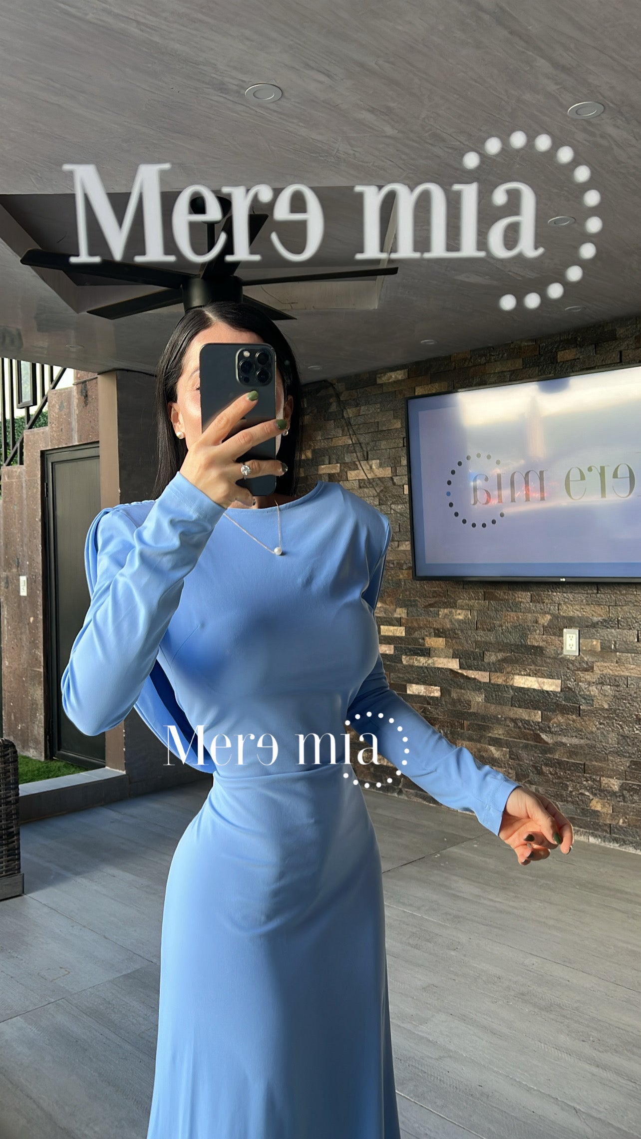 Vestido azul espalda olan