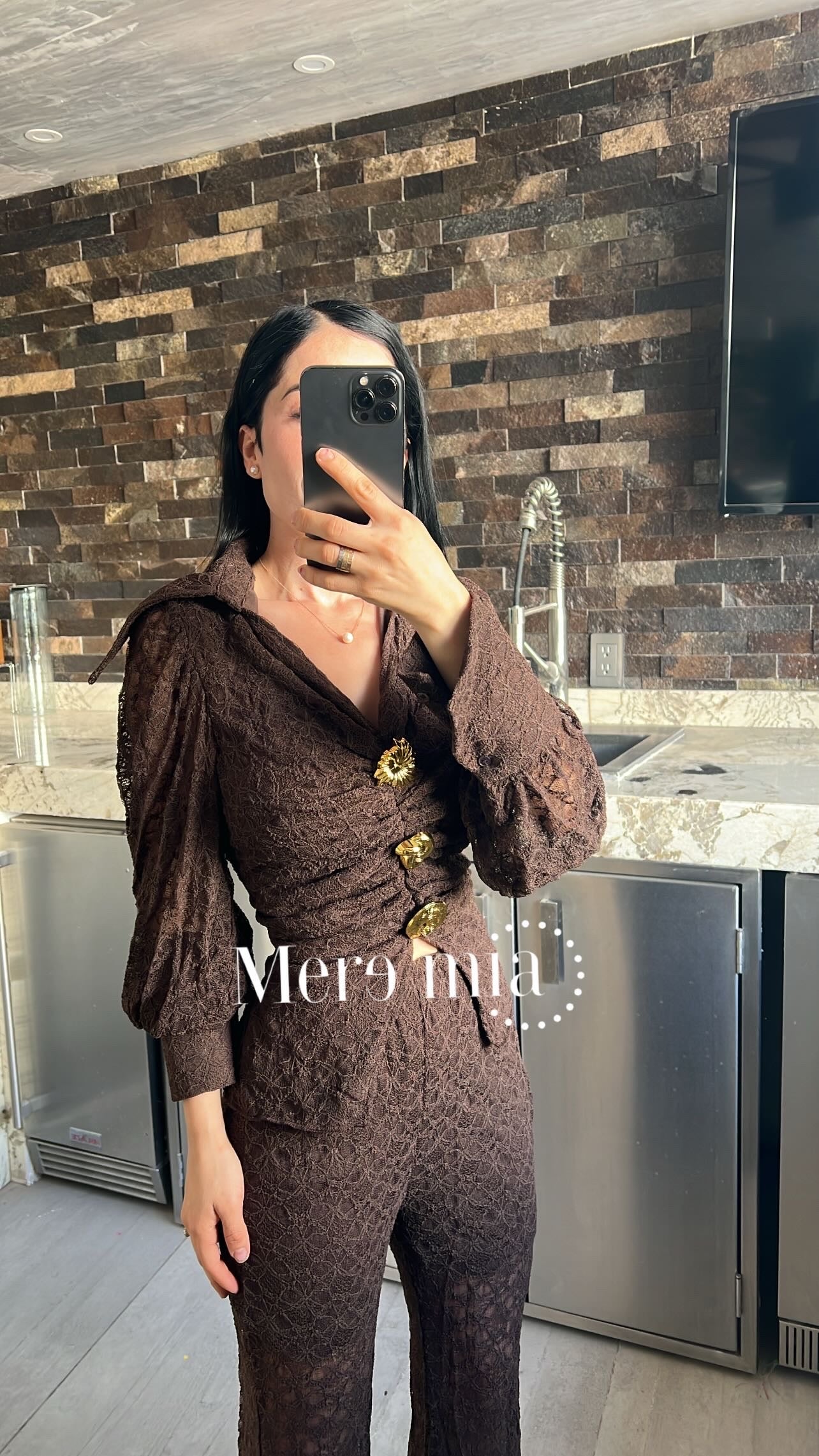 Conjunto encaje pantalón cuello