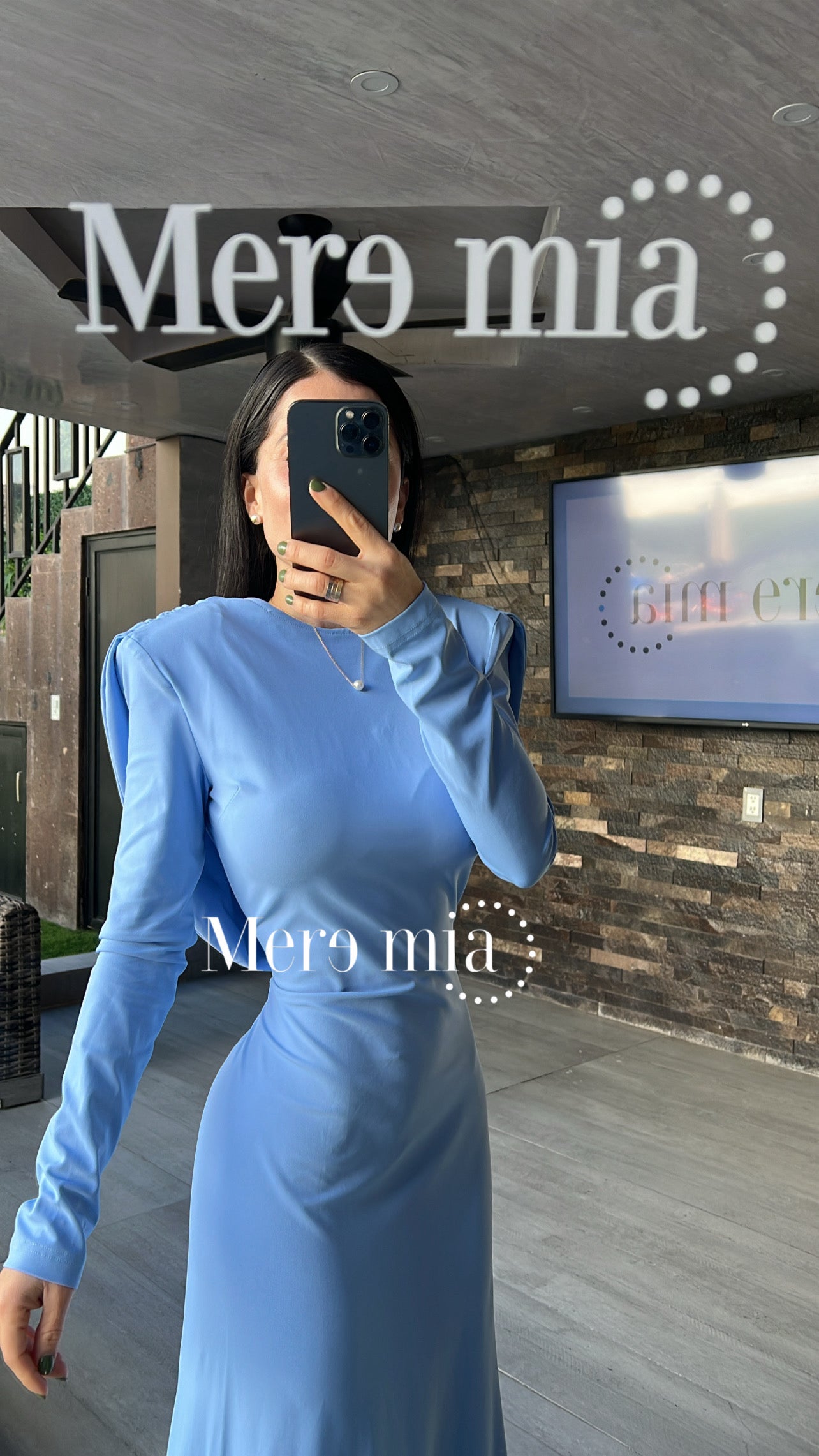 Vestido azul espalda olan