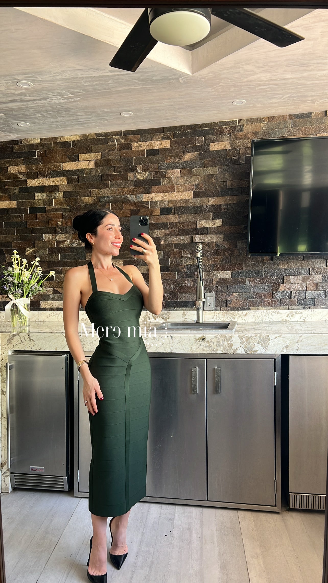 Vestido rayado liso midi