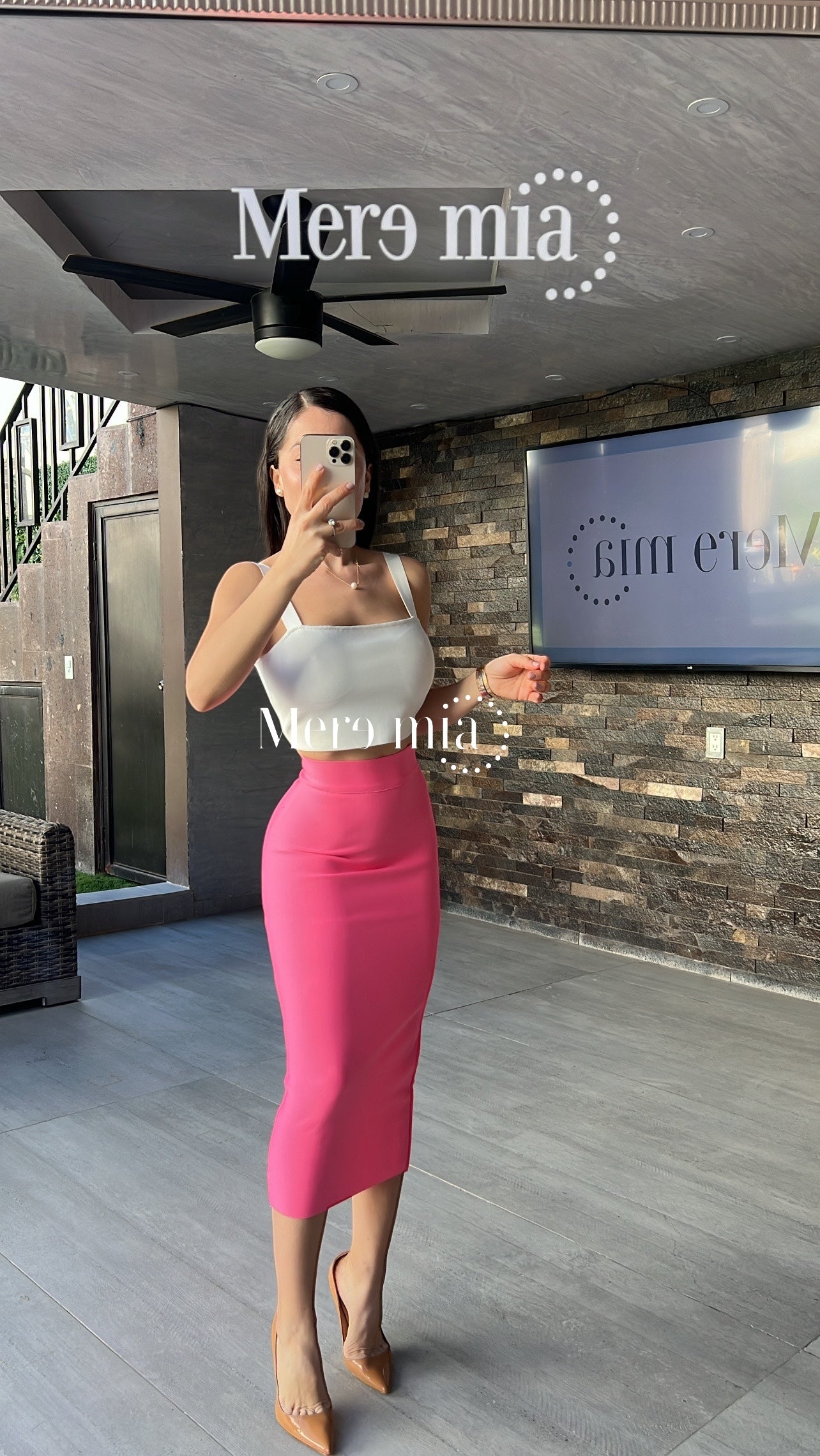 Falda rosa bar midi