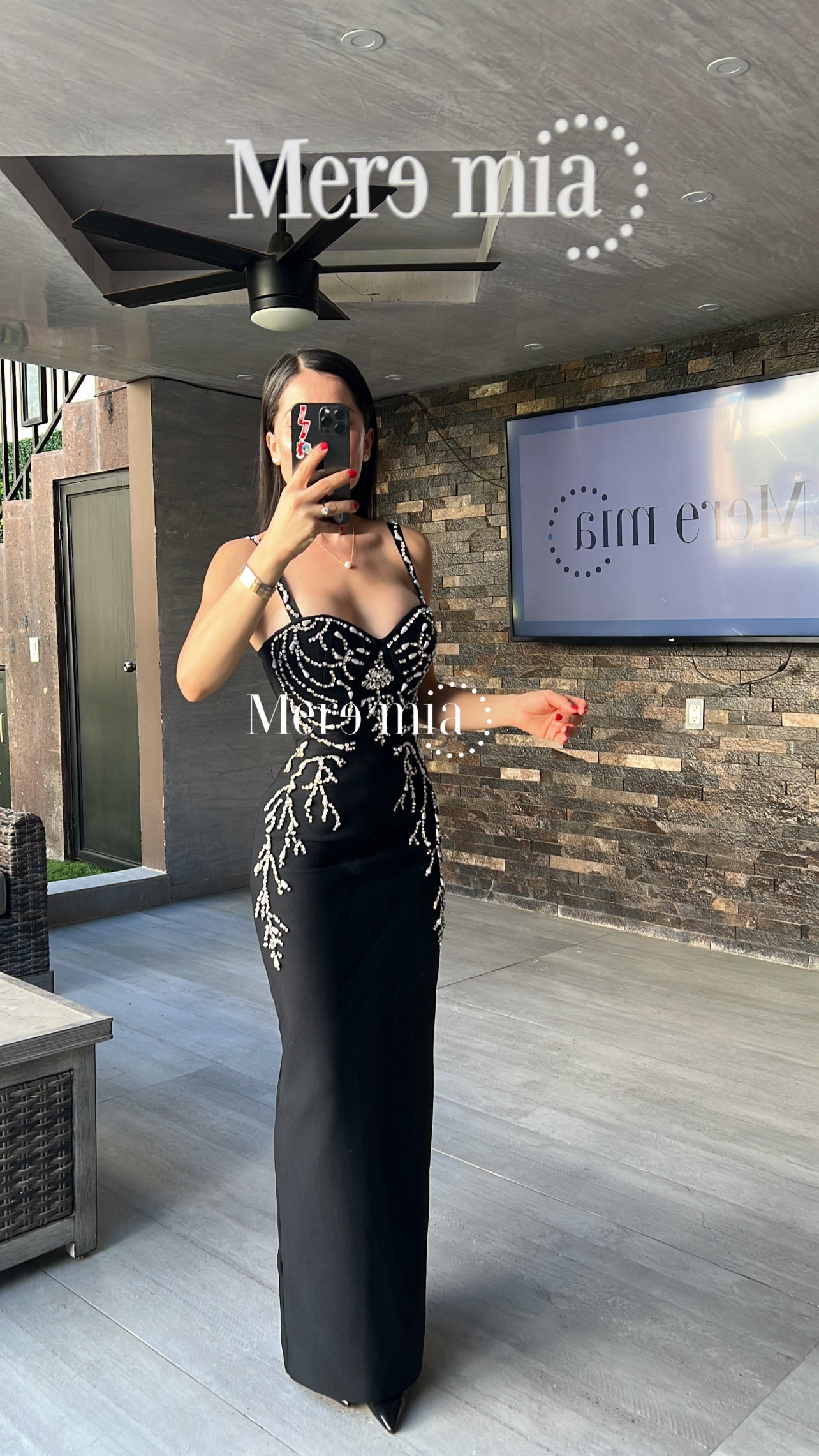 Vestido negro ramas plata