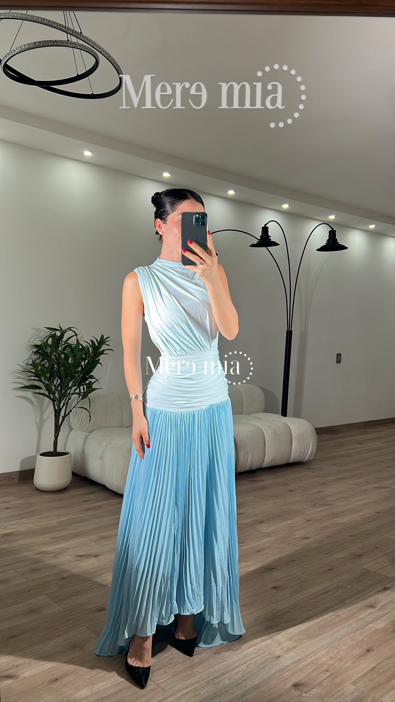 Vestido drapeado plisado cint