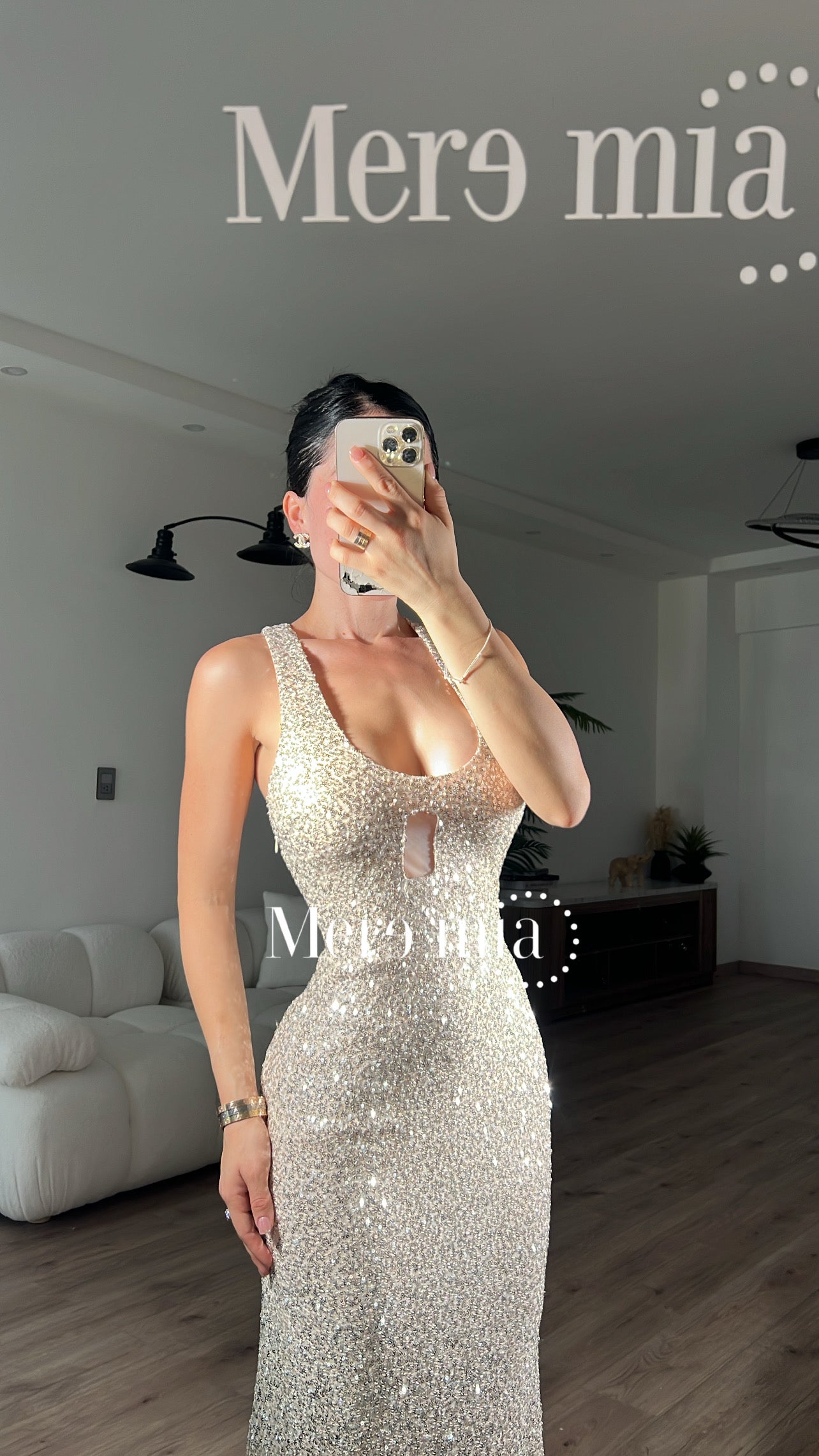 Vestido lent plata nude largo