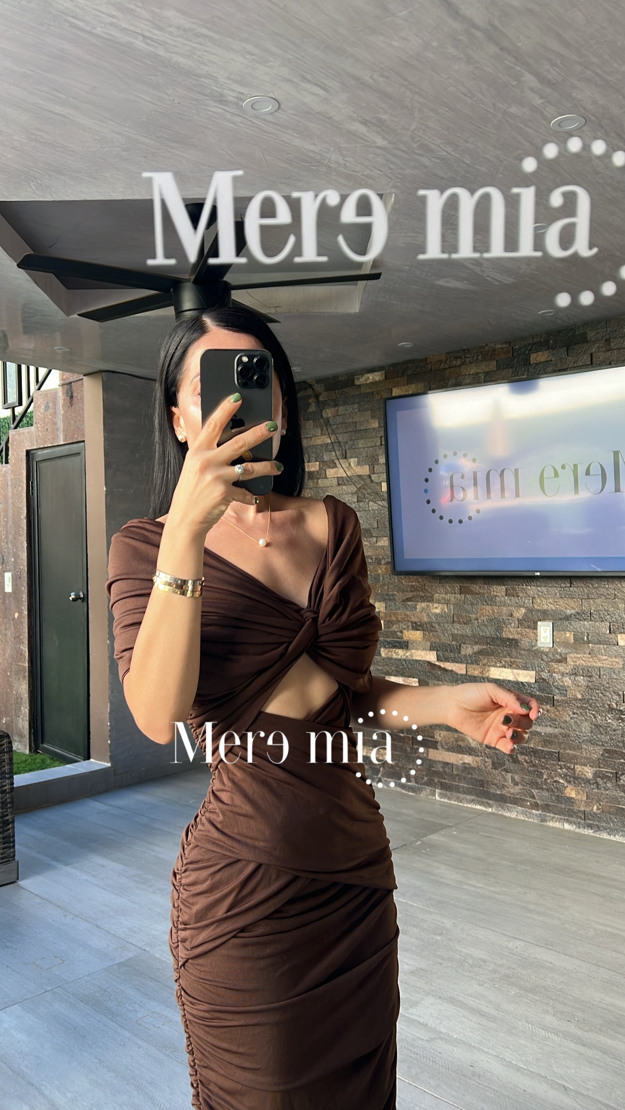 Vestido Café Draped Off-Shouldes