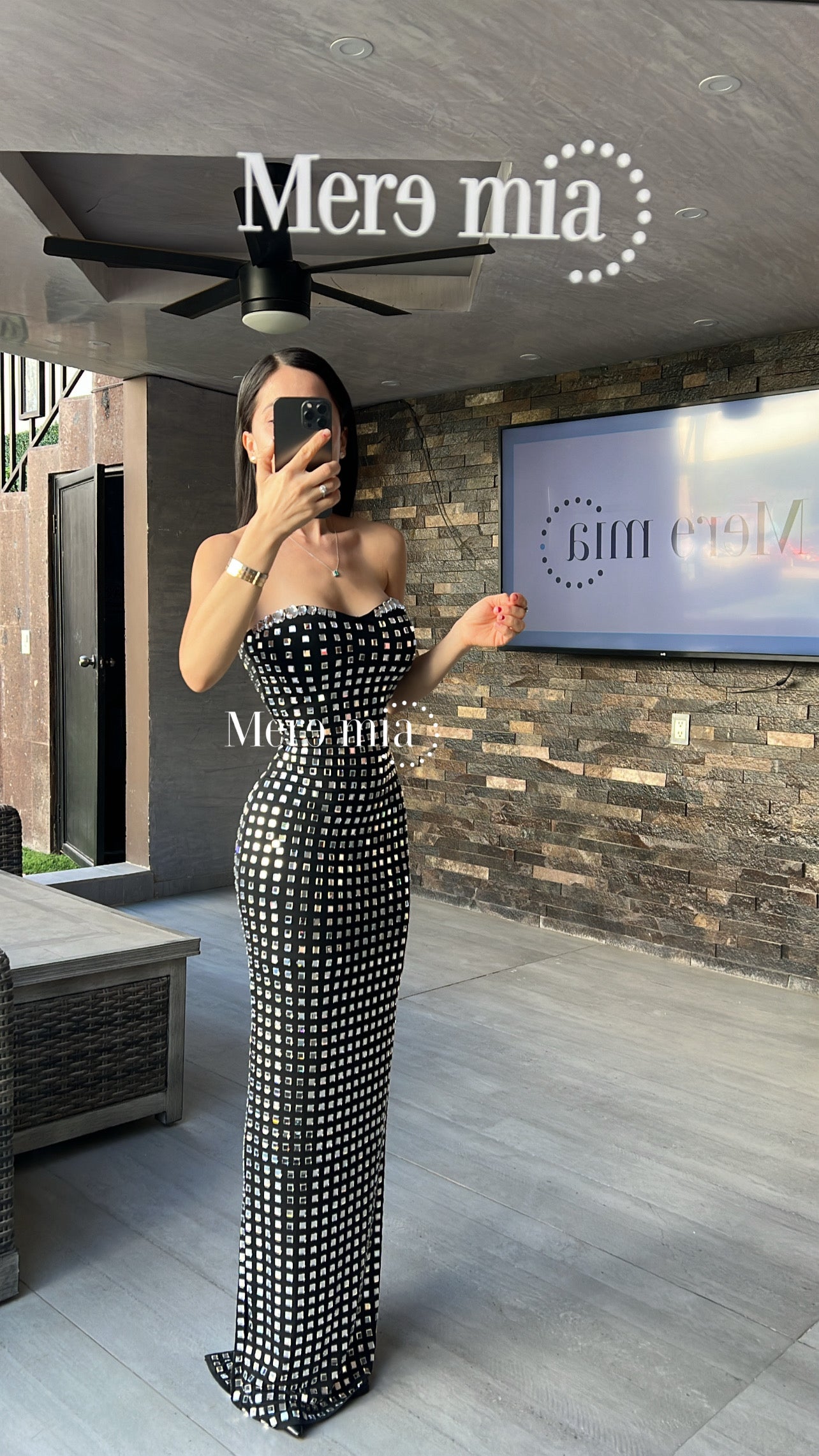 Vestido negro cuadro plata