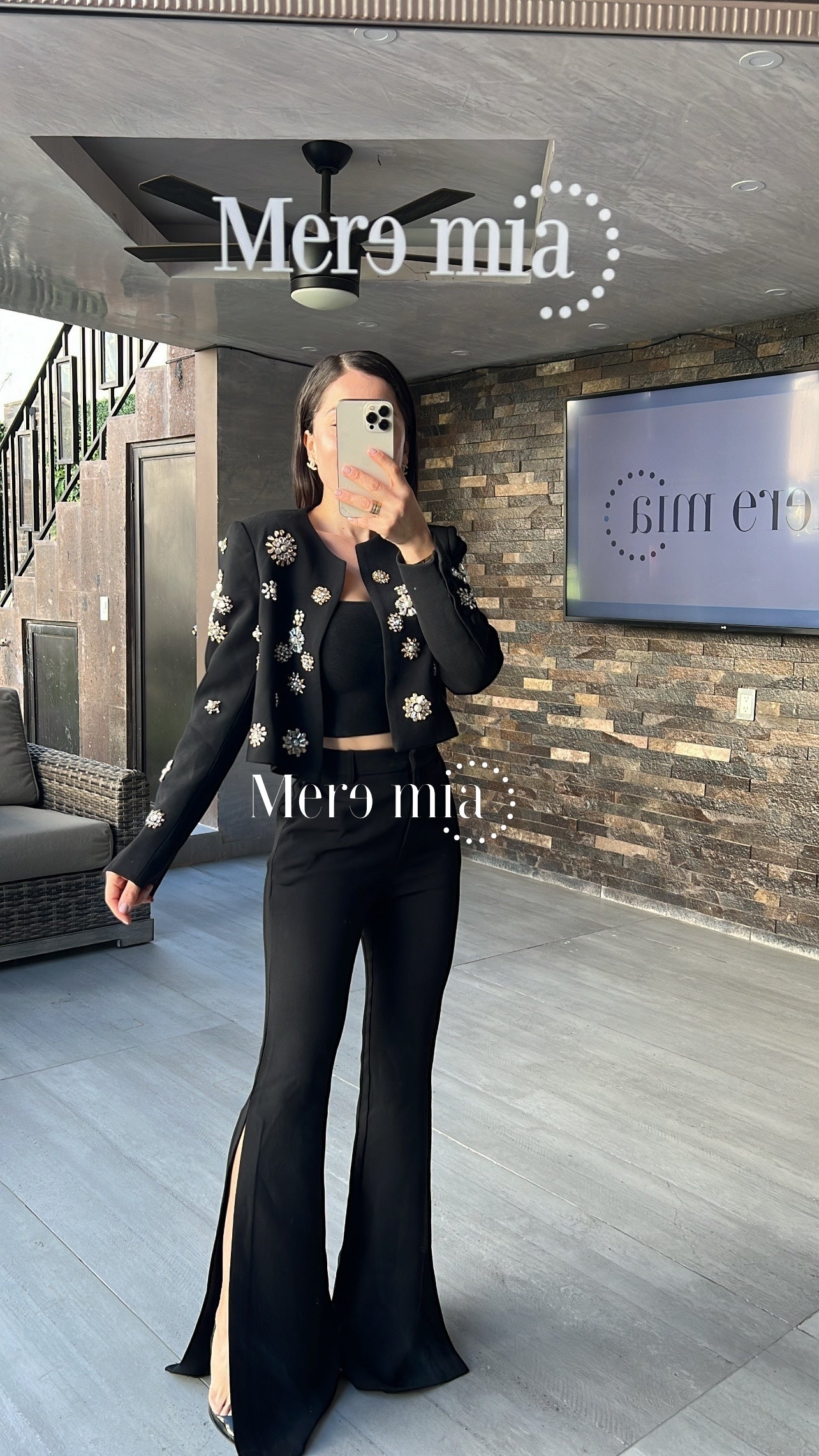 Conjunto negro saco aplicaciones