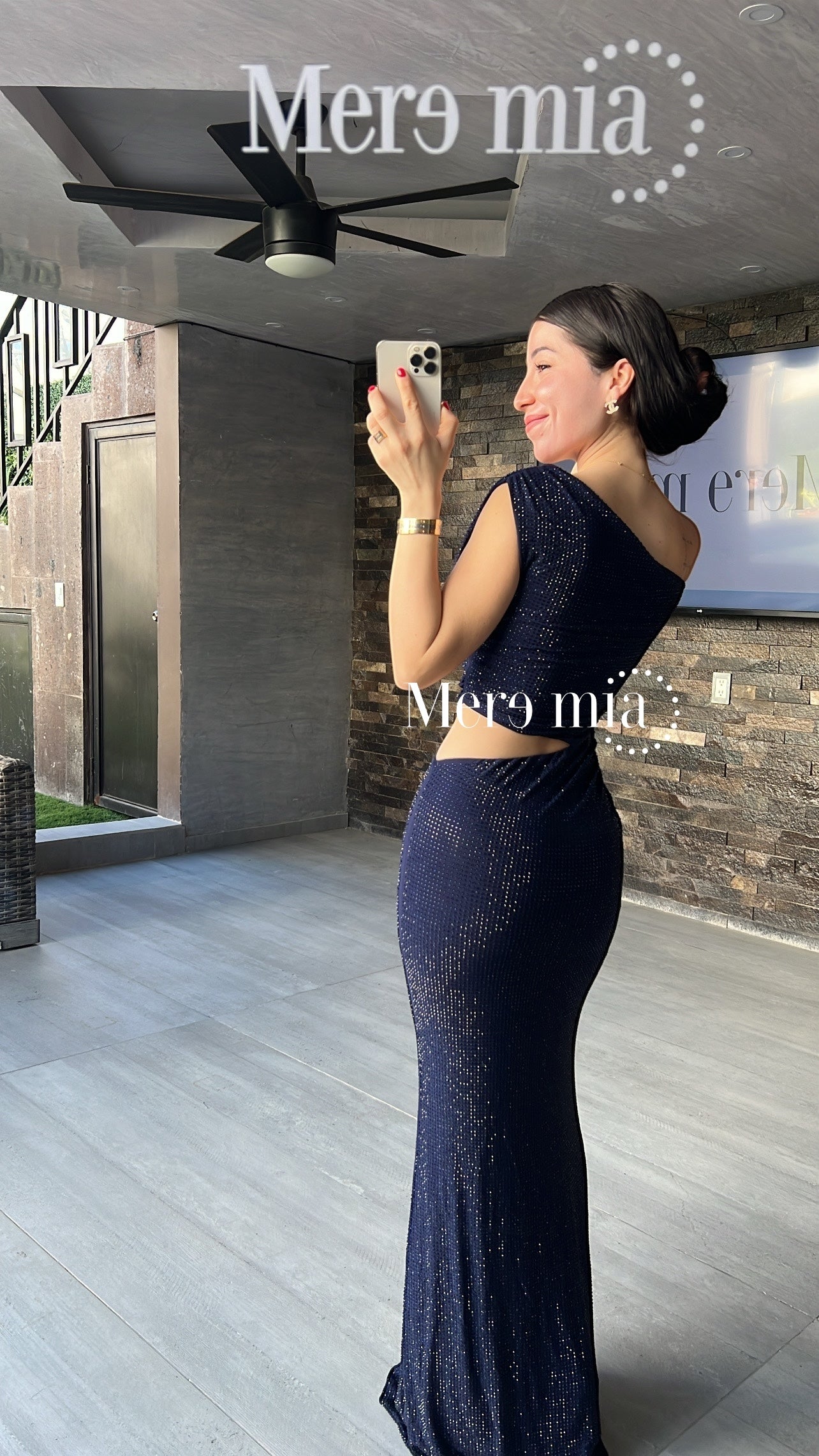 Vestido azul puntos hombro