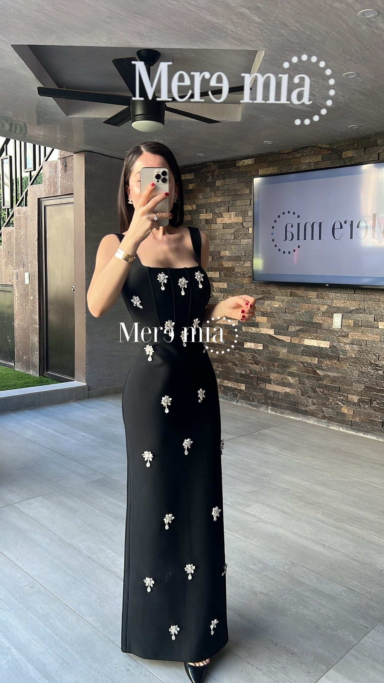 Vestido negro gotas plata