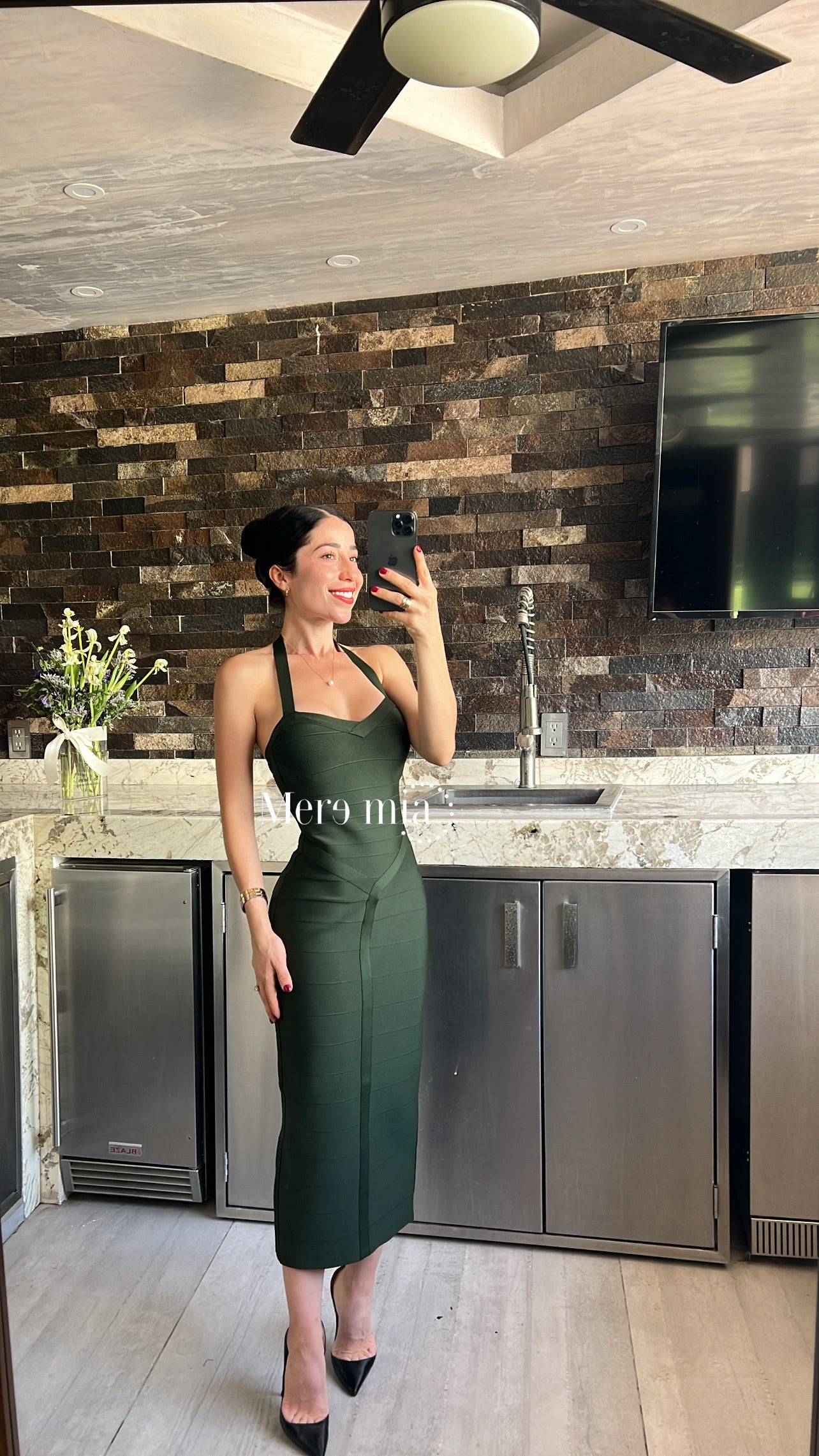 Vestido rayado liso midi