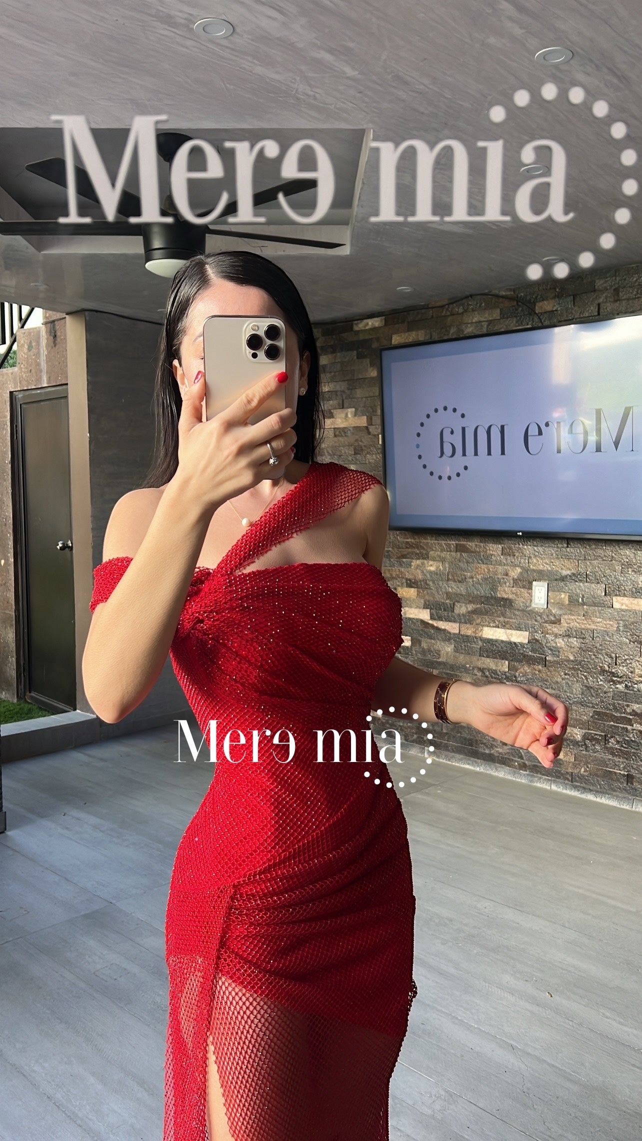 Vestido rojo puntos largo