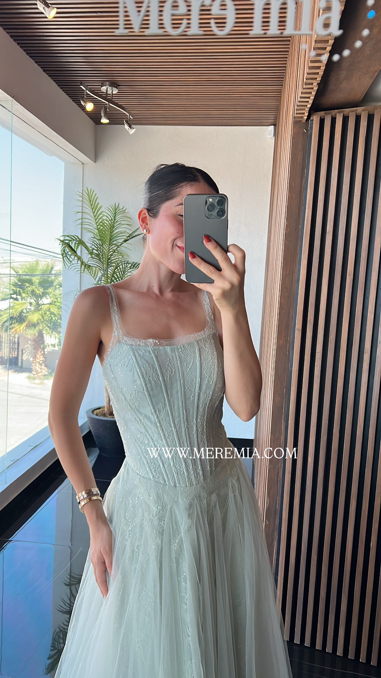Vestido verde tul strapples